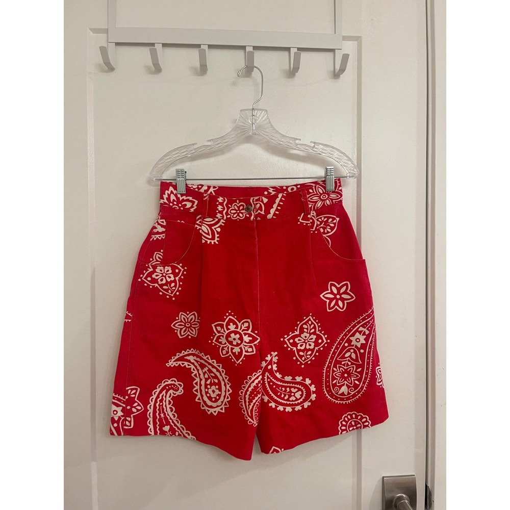 Vintage 70s Paisley Red Shorts Retro USA 4th of July Americana Patriotic